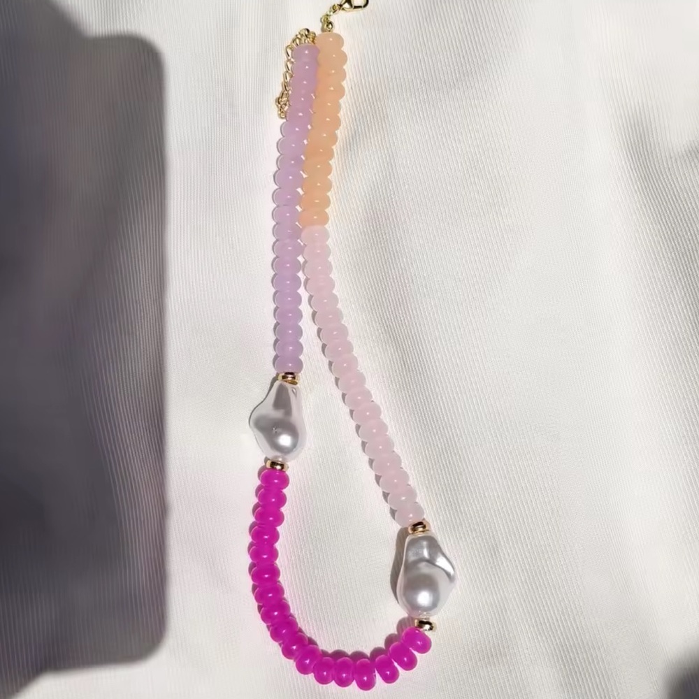 Pink & Peach Beaded Pearl Necklace